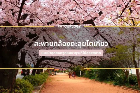 ทางเดินดินสีแดงขนาบข้างด้วยต้นไม้ดอกสีชมพูที่กิ่งก้านยื่นมาบรรจบกันเป็นอุโมงค์ มีข้อความภาษาไทยและคำว่า PATOURLOGY ซ้อนทับอยู่กลางภาพ